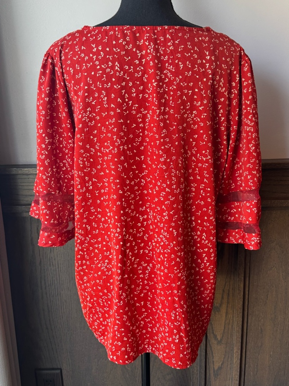 Red Orange V-Neck Women's Top with Ruffle Sleeves XL - Picture 4 of 8